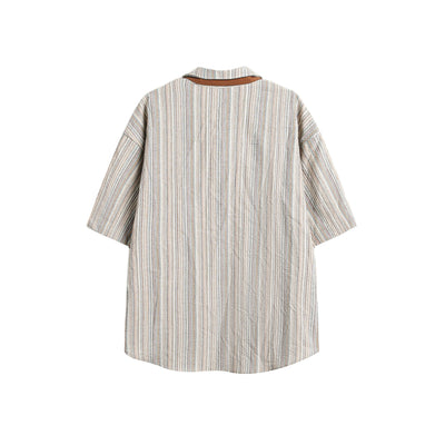Camisa Casual Retro de Rayas Verticales Estilo Japonés para Hombre - Image 13