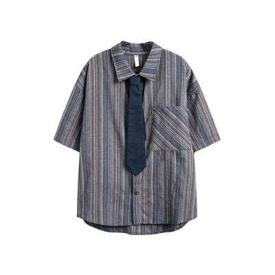 Camisa Casual Retro de Rayas Verticales Estilo Japonés para Hombre - Image 14