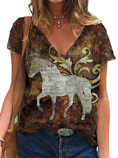 Playera Cuello V Estampado Retro 3D para Mujer - Image 37