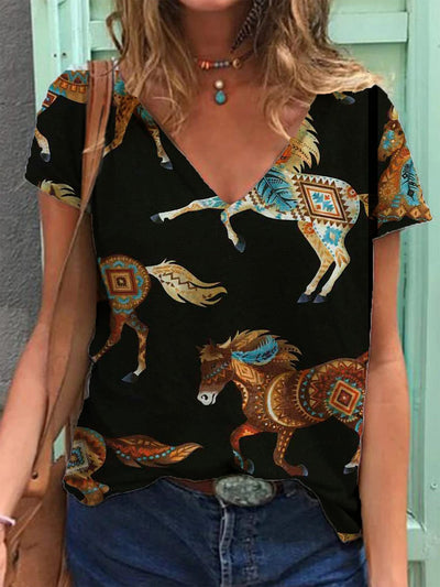 Playera Cuello V Estampado Retro 3D para Mujer - Image 46