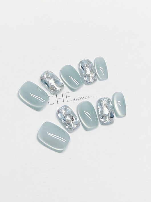 Uñas Postizas Personalizadas Ojo de Gato Cuadrado Azul Verano - Image 13