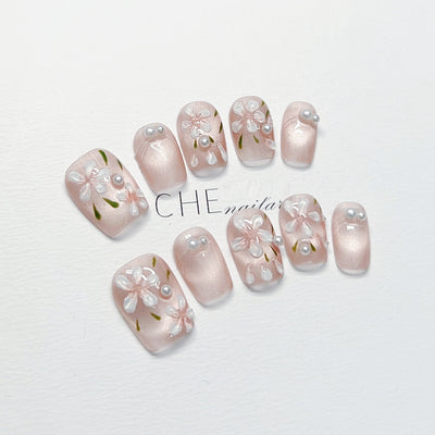 Uñas Postizas de Lujo Perla Floral - Diseño Personalizado Artesanal - Image 14