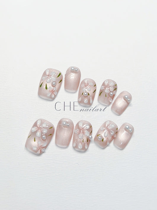 Uñas Postizas de Lujo Perla Floral - Diseño Personalizado Artesanal - Image 16