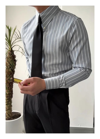 Camisa Casual de Negocios a Rayas Manga Larga para Hombre - Image 12