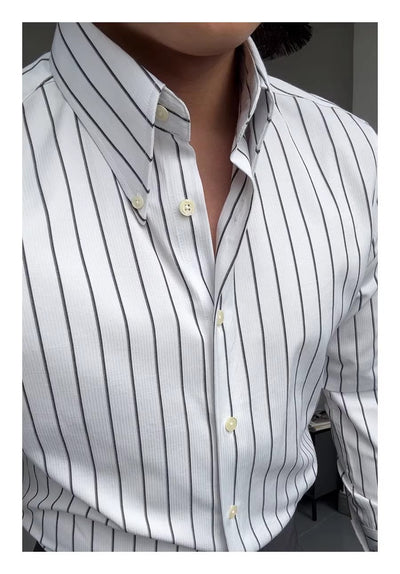 Camisa Casual de Negocios a Rayas Manga Larga para Hombre - Image 13