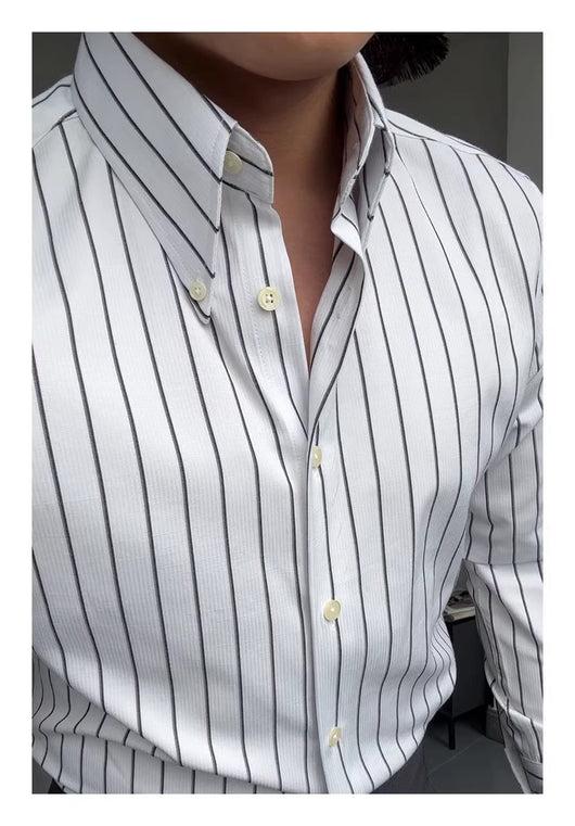 Camisa Casual de Negocios a Rayas Manga Larga para Hombre - Image 13