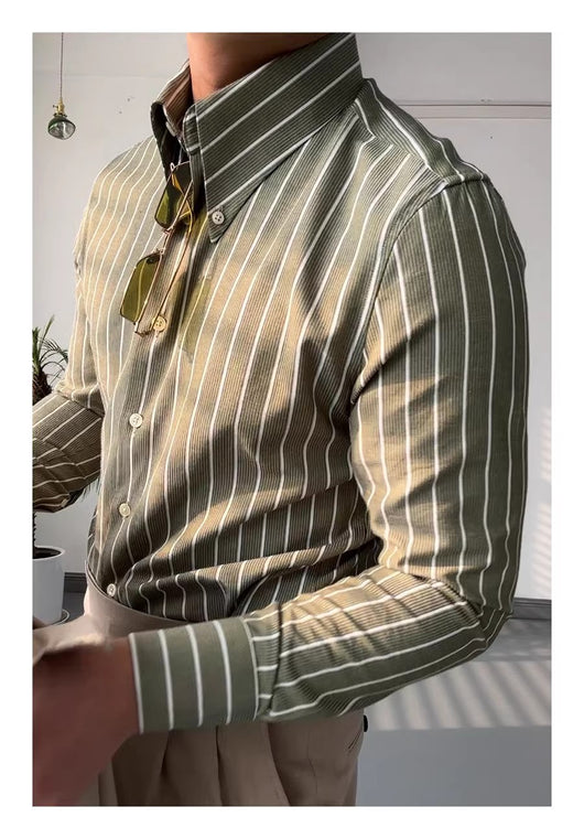 Camisa Casual de Negocios a Rayas Manga Larga para Hombre - Image 16