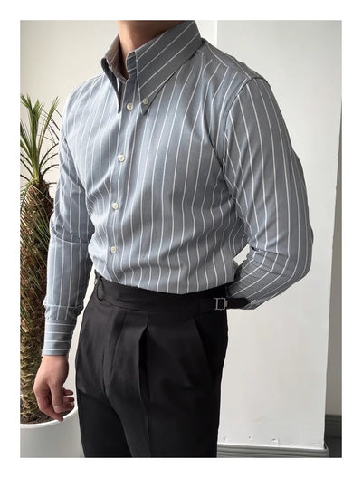 Camisa Casual de Negocios a Rayas Manga Larga para Hombre - Image 18