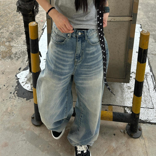 Jeans Vintage Azul Desteñido Estilo Americano para Hombre y Mujer - Image 14