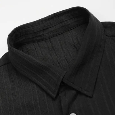 Camisa Ejecutiva a Rayas con Solapa y Pecho Estructurado para Hombre - Image 10