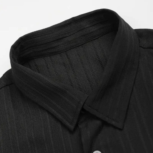 Camisa Ejecutiva a Rayas con Solapa y Pecho Estructurado para Hombre - Image 10