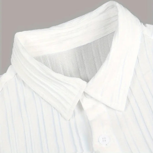 Camisa Ejecutiva a Rayas con Solapa y Pecho Estructurado para Hombre - Image 18