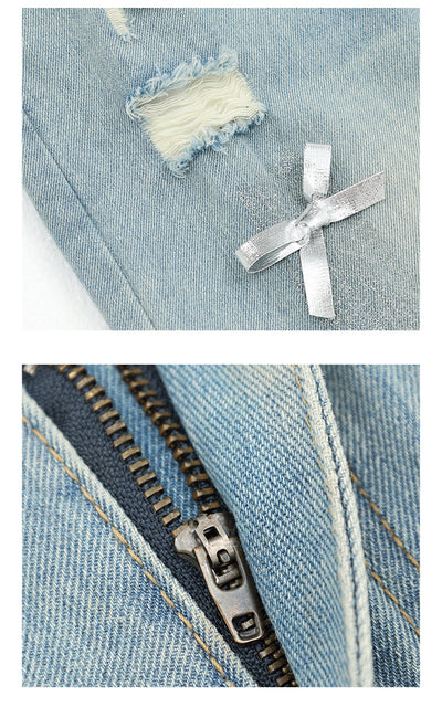 Jeans Rectos Retro con Lazada y Rotos para Mujer - Image 25