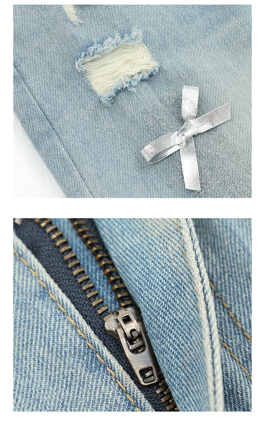 Jeans Rectos Retro con Lazada y Rotos para Mujer - Image 25