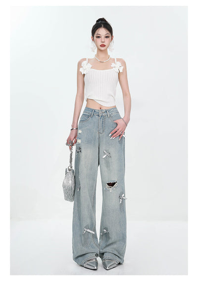 Jeans Rectos Retro con Lazada y Rotos para Mujer - Image 27