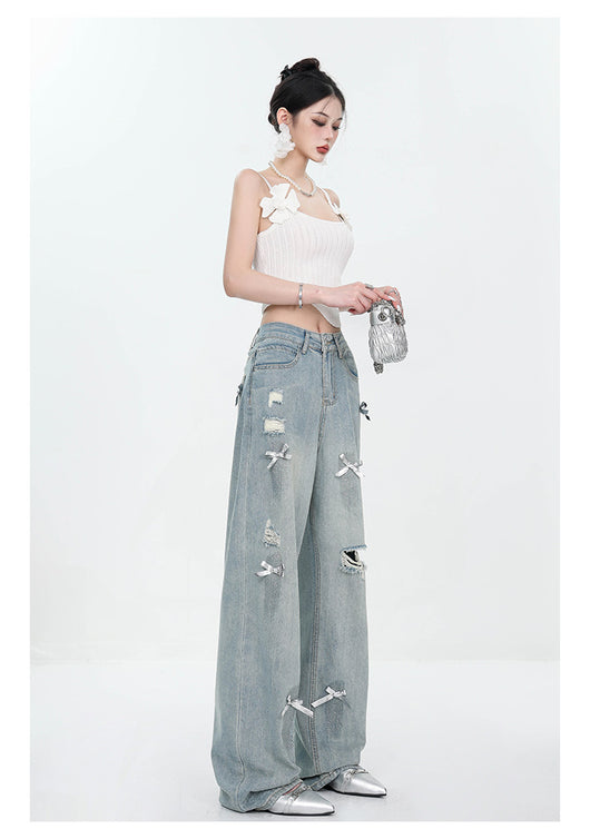 Jeans Rectos Retro con Lazada y Rotos para Mujer - Image 29