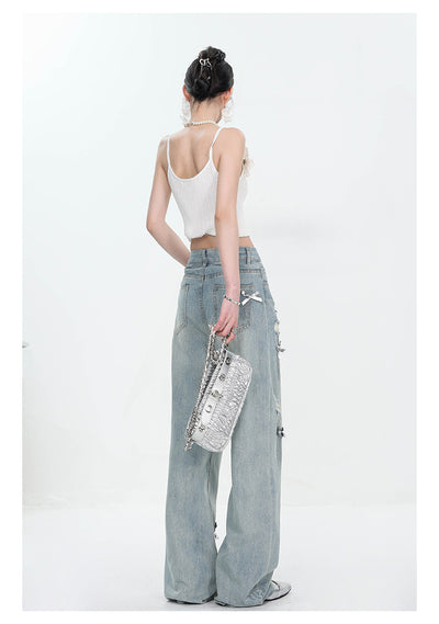 Jeans Rectos Retro con Lazada y Rotos para Mujer - Image 32