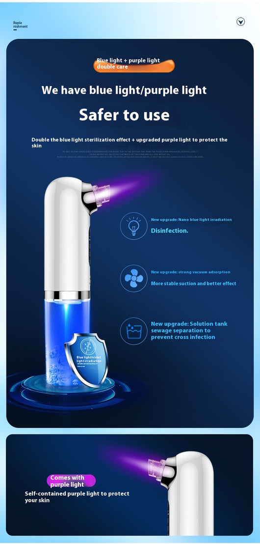 White and silver electric blackhead remover with clear water tank, purple suction head, and multiple probes. - Image 28