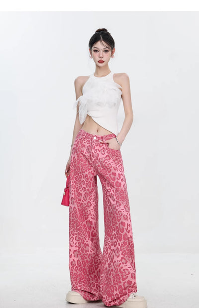 Pantalones Jeans Mujer Estampado Leopardo Corte Recto Holgado - Image 32