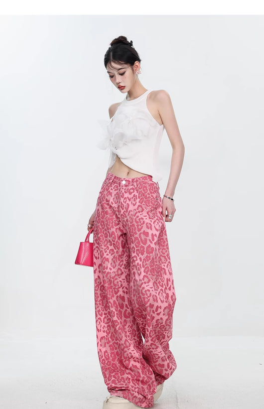 Pantalones Jeans Mujer Estampado Leopardo Corte Recto Holgado - Image 33