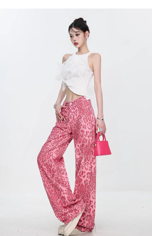 Pantalones Jeans Mujer Estampado Leopardo Corte Recto Holgado - Image 37
