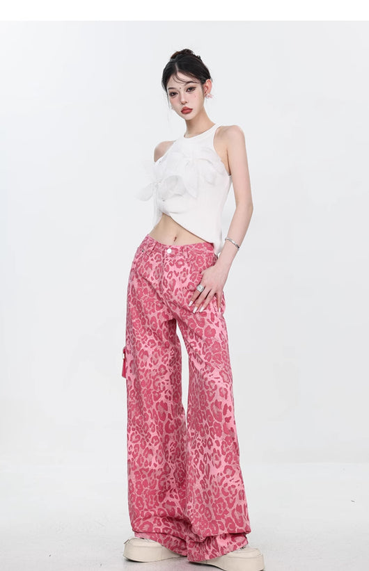 Pantalones Jeans Mujer Estampado Leopardo Corte Recto Holgado - Image 38