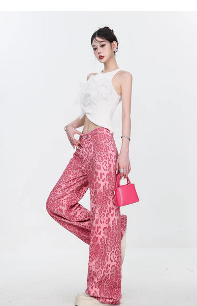 Pantalones Jeans Mujer Estampado Leopardo Corte Recto Holgado - Image 39