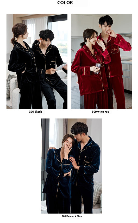 Pijamas para Parejas Terciopelo Rojo Dorado - Manga Larga Otoño Primavera - Image 10