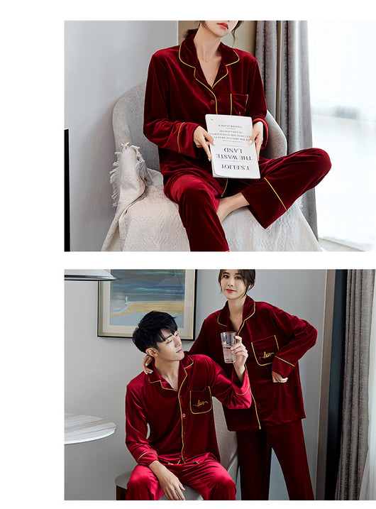 Pijamas para Parejas Terciopelo Rojo Dorado - Manga Larga Otoño Primavera - Image 11