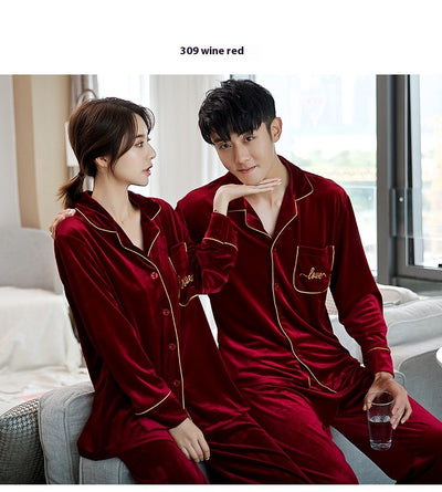 Pijamas para Parejas Terciopelo Rojo Dorado - Manga Larga Otoño Primavera - Image 12