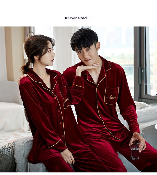 Pijamas para Parejas Terciopelo Rojo Dorado - Manga Larga Otoño Primavera - Image 12