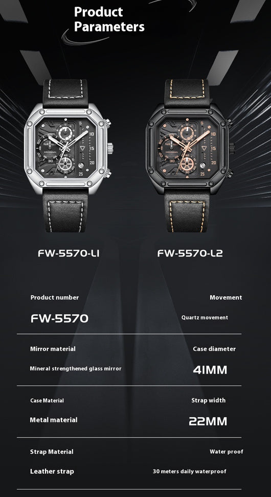 Reloj de Cuarzo Multifuncional con Esfera Cuadrada para Hombre - Image 16