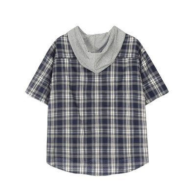 Camisa Cuadriculada con Capucha de Manga Corta para Hombre - Image 25