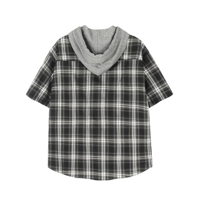 Camisa Cuadriculada con Capucha de Manga Corta para Hombre - Image 27