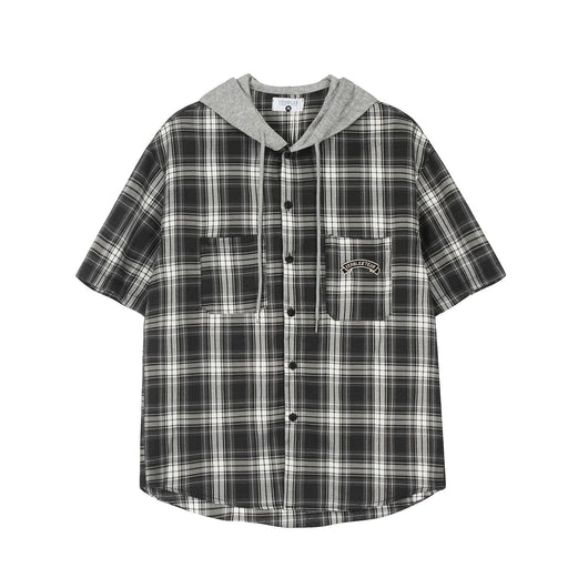 Camisa Cuadriculada con Capucha de Manga Corta para Hombre - Image 29