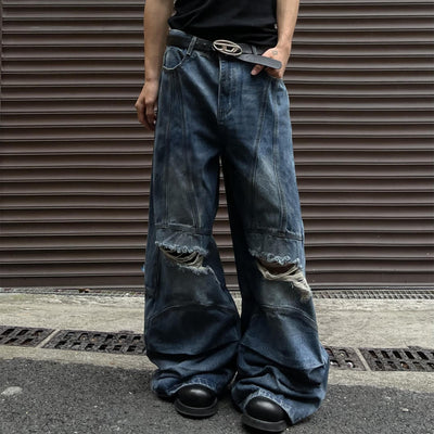 Pantalones Vaqueros Deconstructidos con Empalme A-line para Hombre - Image 10