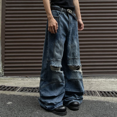 Pantalones Vaqueros Deconstructidos con Empalme A-line para Hombre - Image 11