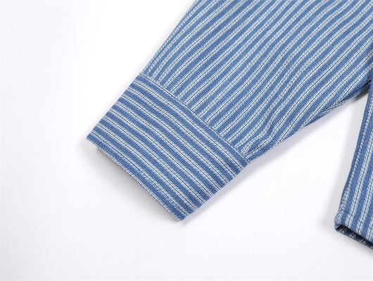 Camisa Suelta de Rayas Verticales y Manga Larga para Hombre - Image 33