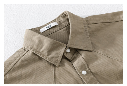 Camisa Suelta Retro de Hombre en Colores Sólidos - Image 13