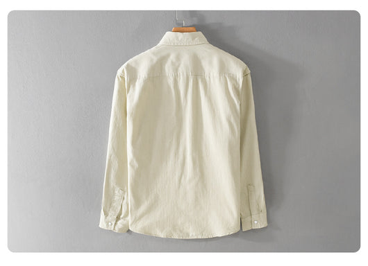 Camisa Suelta Retro de Hombre en Colores Sólidos - Image 14