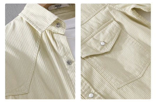 Camisa Suelta Retro de Hombre en Colores Sólidos - Image 19