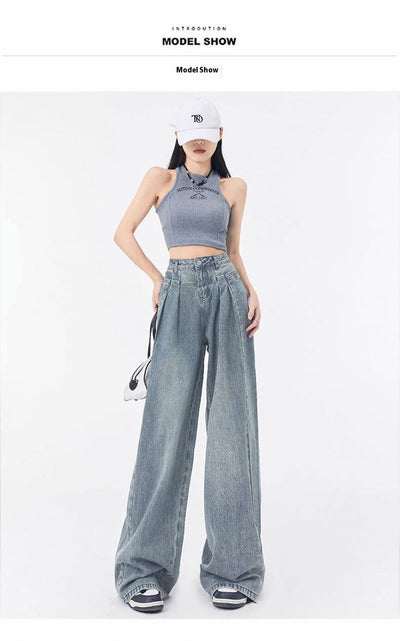 Jeans Rectos Anchos con Pliegues Elegantes de Corte Suelto para Mujer - Image 26