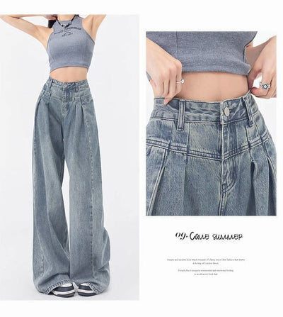Jeans Rectos Anchos con Pliegues Elegantes de Corte Suelto para Mujer - Image 27