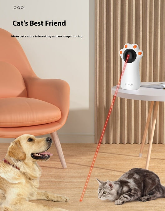 White cat's paw shaped laser toy with orange paw pads and a black laser emitter, labeled "Battery Model." - Image 26