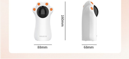 White cat's paw shaped laser toy with orange paw pads and a black laser emitter, labeled "Battery Model." - Image 34
