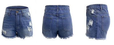 Shorts Denim Talle Alto con Roturas y Flecos - Image 18