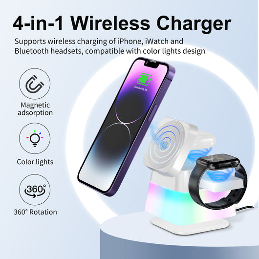 Cargador Inalámbrico Magnético Rotatorio 4 en 1 con Luz LED para iPhone 15, 14, 13, 12 Pro Max - Image 6
