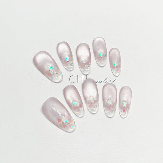 Uñas Postizas Ovaladas Cat Eye Fluorescentes Transparentes Personalizables - Image 13
