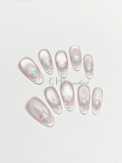 Uñas Postizas Ovaladas Cat Eye Fluorescentes Transparentes Personalizables - Image 15