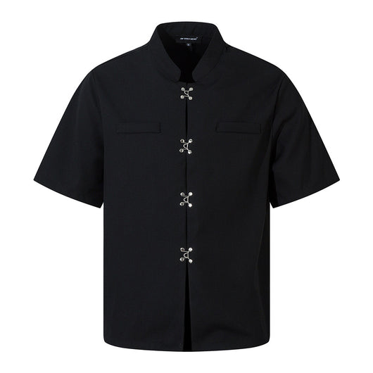 Camisa Casual de Cuello Mao Manga Corta para Hombre - Image 24